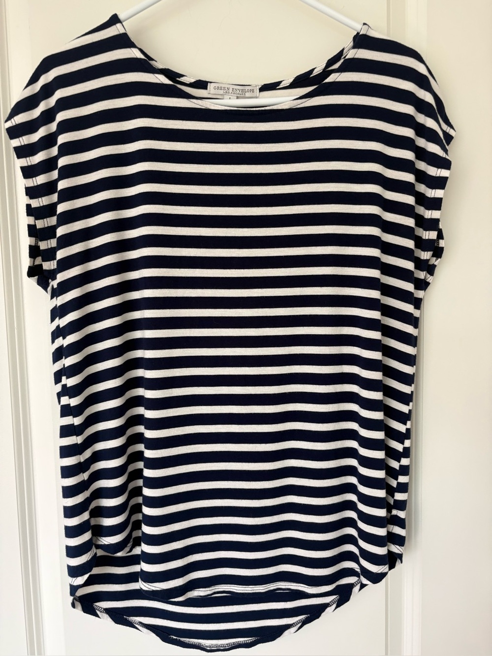 Green Envelope Navy Stripe Top - large